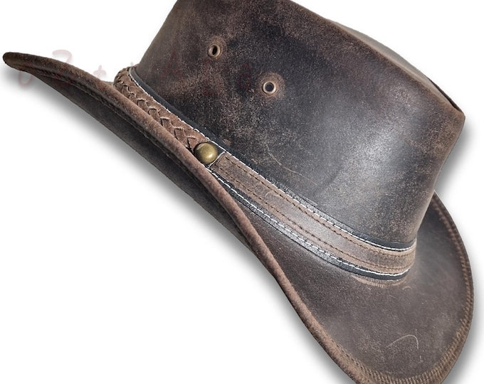 Leather HAT oZtrALa Australian Oiled Outback Aussie Western Cowboy Men Women Bush Man HAND MADE