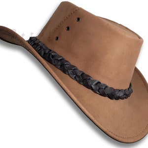 Chapeau en cuir BUFFALO oZtrALa Australian Outback Breezer Western Cowboy Mesh Homme Femme Enfant Jacaru Noir Marron Tan HLBS HLBB image 10