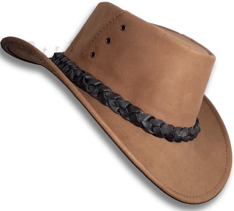 Chapeau en cuir BUFFALO oZtrALa Australian Outback Breezer Western Cowboy Mesh Homme Femme Enfant Jacaru Noir Marron Tan HLBS HLBB image 10