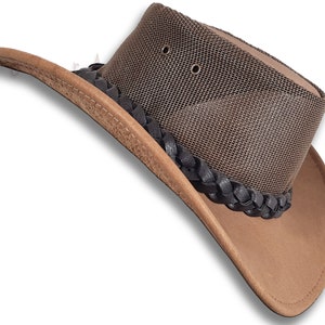 Chapeau en cuir BUFFALO oZtrALa Australian Outback Breezer Western Cowboy Mesh Homme Femme Enfant Jacaru Noir Marron Tan HLBS HLBB image 7