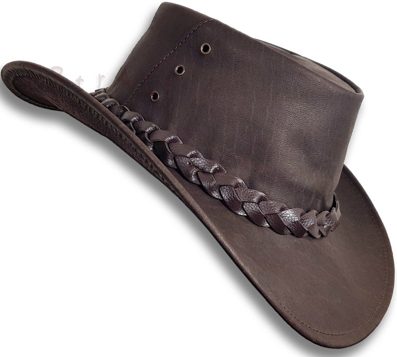 Chapeau en cuir BUFFALO oZtrALa Australian Outback Breezer Western Cowboy Mesh Homme Femme Enfant Jacaru Noir Marron Tan HLBS HLBB image 9