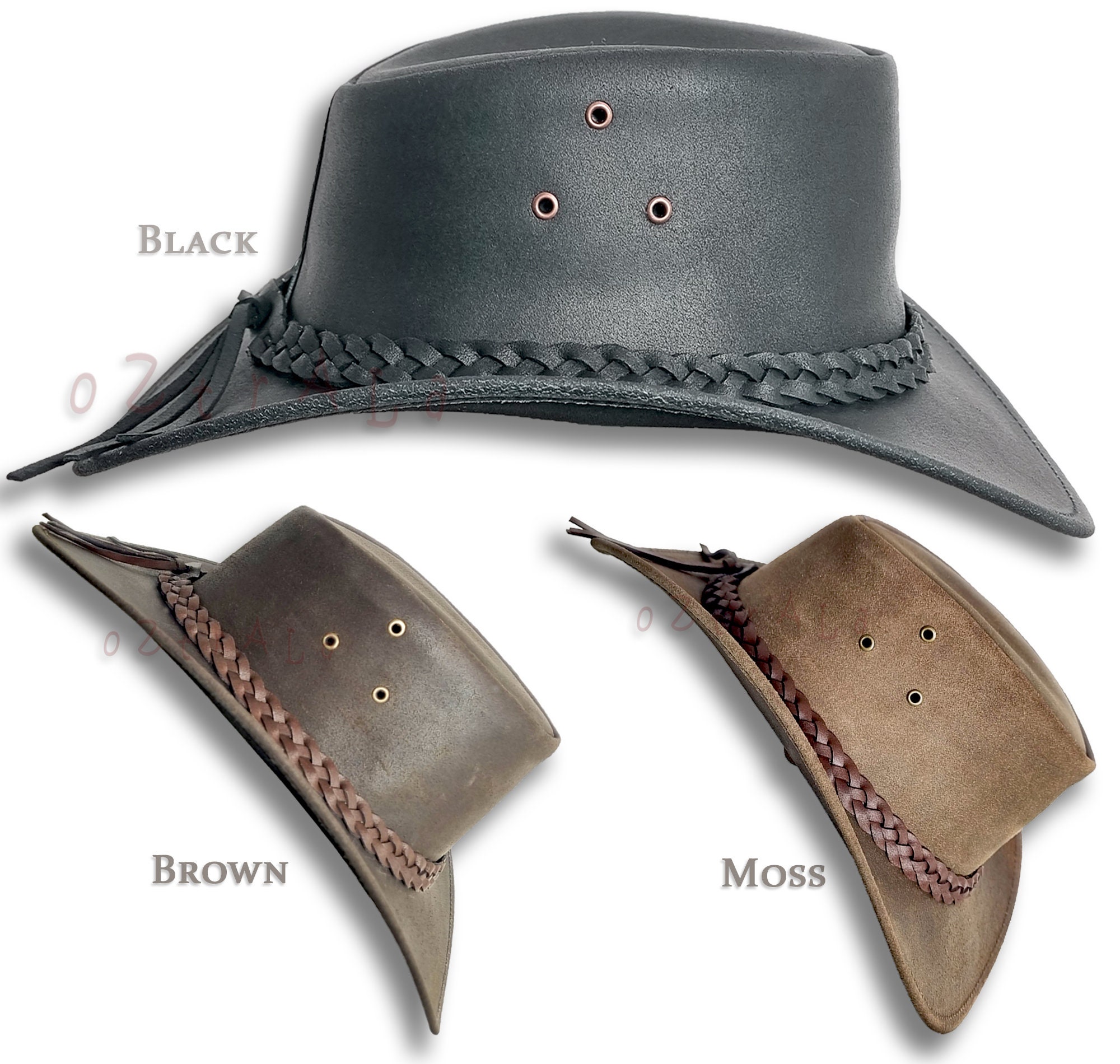 Leather Hat oztrala Australian Oiled Outback Aussie Western Cowboy Mens  Womens Kids Black Brown HL11 Ballarat 
