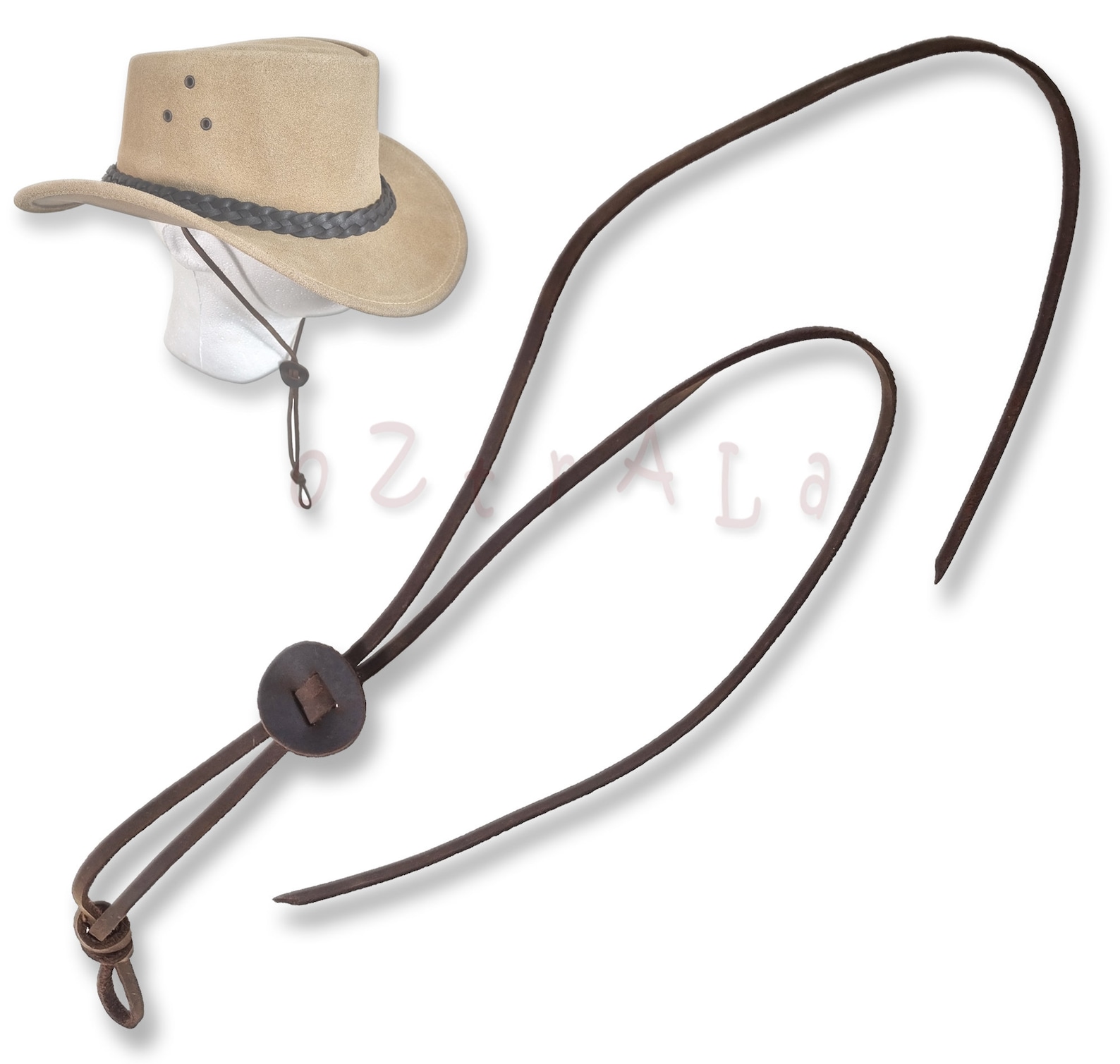 Oztrala CHIN-STRAP Buffalo LEATHER Stampede String Western Cowboy Hat ...
