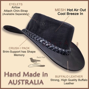 Chapeau en cuir BUFFALO oZtrALa Australian Outback Breezer Western Cowboy Mesh Homme Femme Enfant Jacaru Noir Marron Tan HLBS HLBB image 3