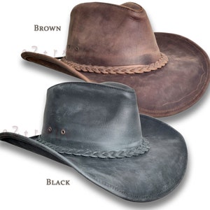 Chapeau de cowboy en cuir, outback australien, Australie occidentale, hommes, femmes, noir brun, brousse, camping, équitation, nubuck, DESPERADO, HL33