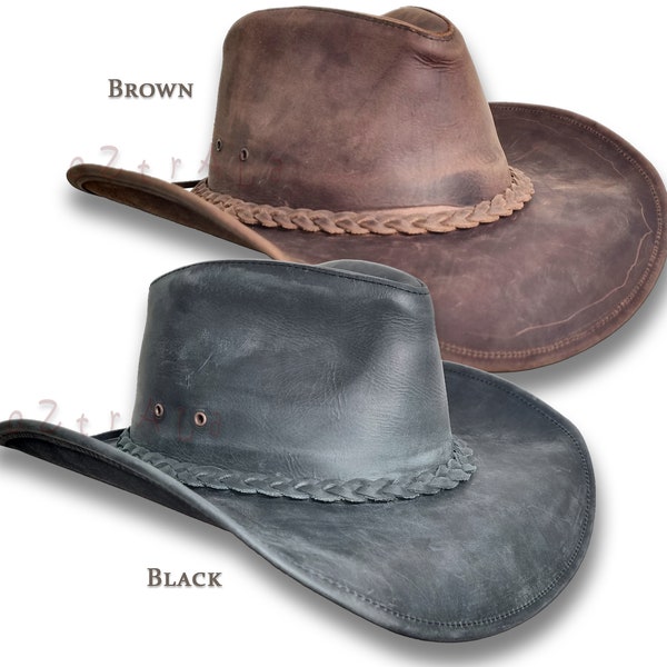 Chapeau de cowboy en cuir, outback australien, Australie occidentale, hommes, femmes, noir brun, brousse, camping, équitation, nubuck, DESPERADO, HL33