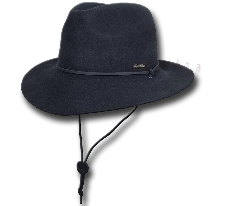 HAT oZtrALa Australian Wool Felt Hat Leather Chin-Strap Outback Cowboy Western Fedora Men Women Aussie Poet HW04 image 3