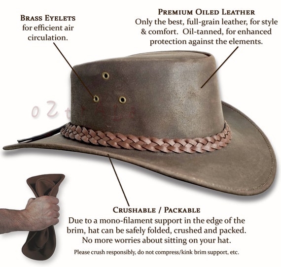 Leather Hat 【oZtrALa】 Australian Oiled Outback Aussie Western Cowboy Mens Womens Kids Black Brown HL11 Ballarat
