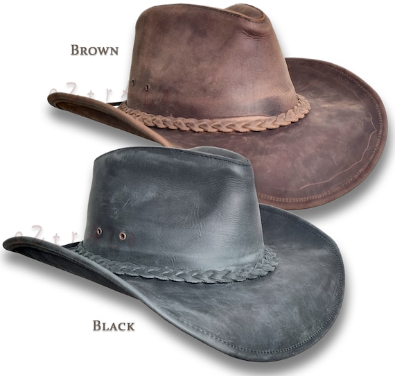 Cowboy Aussie echt lederen Australische westerse Outback Bush hoed, bruin, M Cowboy Aussie echt lederen Australische westerse Outback Bush hoed, bruin, M