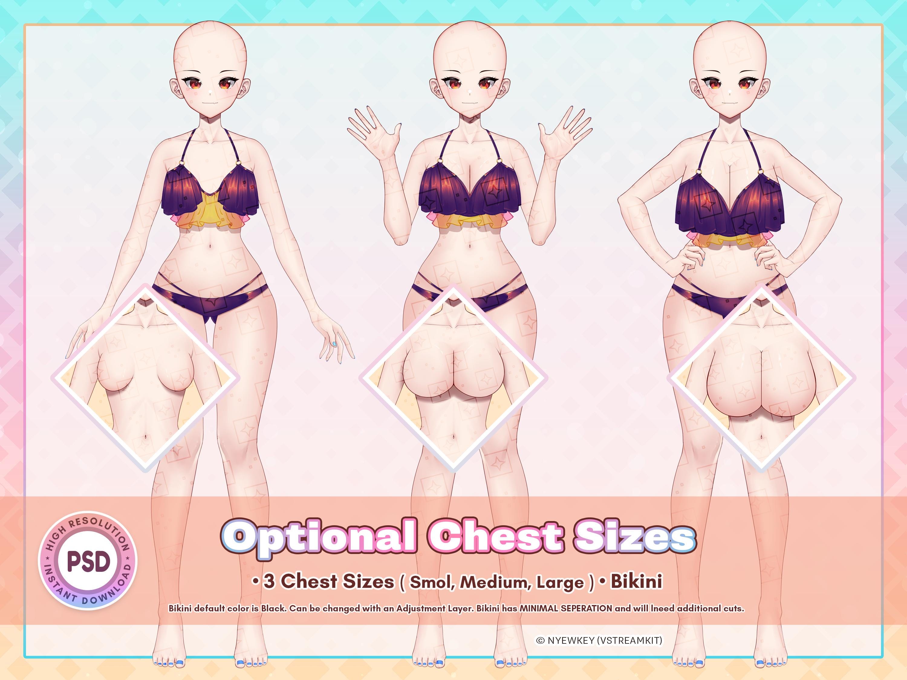 女性 VTuber ボディ ベース | アンダーフィル | リグなし Live2D モデル アセット | スキン レイヤーを分離したキャラクター  コンセプト | 既製の PSD テンプレート - Etsy 日本