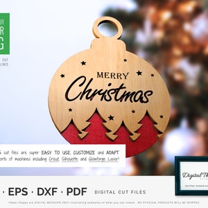Enfeite de madeira de Natal - arquivo de corte SVG, Glowforge, Cricut, Silhouette, cnc, SVG de Natal, Ornamento SVG Árvore de Natal svg, Madeira svg