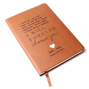 Diário de couro personalizado - Eu escolho você - Caderno de couro personalizado - Presente de casamento ou aniversário para casais - Cartas de amor, livro de memórias