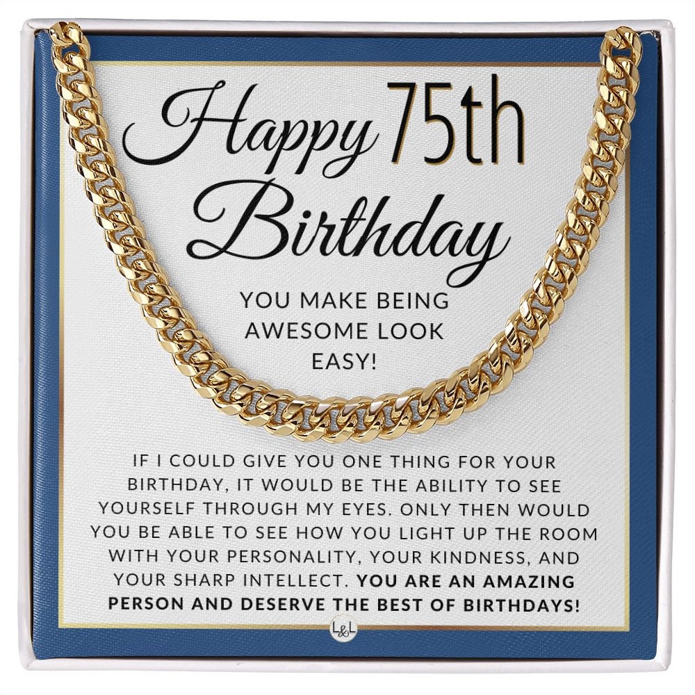 75th Birthday Gift for Him Chain Necklace for 75 Year Old Man's
