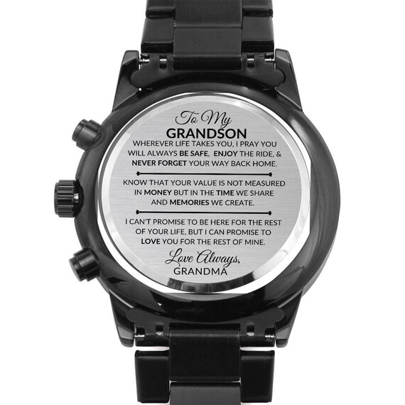 Engraved Black Watch for Grandson: Sentimental Gift From Grandma