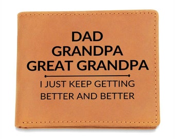 Regalo para el bisabuelo - Mejor y mejor - Cartera de cuero plegable personalizada para hombre - Gran regalo de Navidad o idea de regalo de cumpleaños