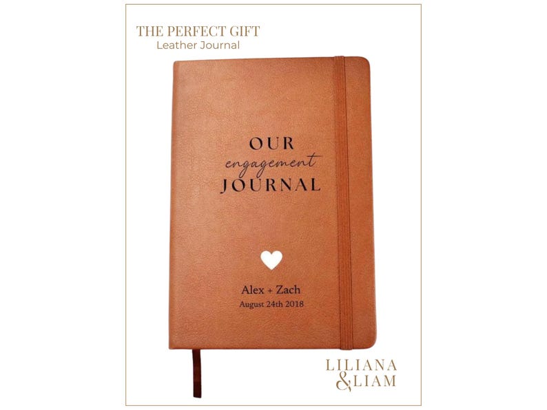 Personalized Vegan Leather Engagement Journal | Couple Keepsake image 1