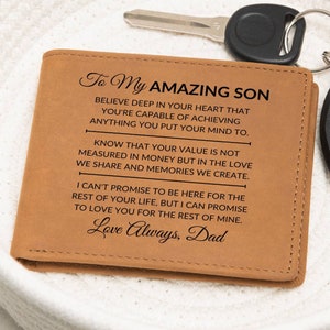 Sohn Geschenk von Papa - Sie können alles erreichen - Custom Bi-Fold Leder Brieftasche für Herren - Tolles Weihnachtsgeschenk oder Geburtstagsgeschenk Idee
