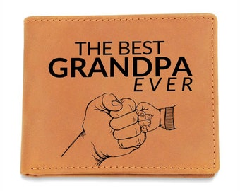 Regalo para el abuelo - El mejor abuelo de todos los tiempos - Cartera de cuero plegable personalizada para hombre - Gran regalo de Navidad o idea de regalo de cumpleaños