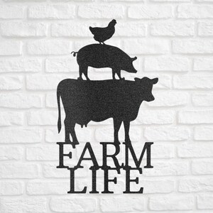Farm Life - Custom Metal Farm Sign - Chicken, Pig, Cow, Family Farm, Metal Sign For Farmer, Ranch Sign, Farmhouse Wall Art, Family Name