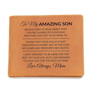Sohn Geschenk von Mama - Sie können alles erreichen - Custom Bi-Fold Leder Brieftasche für Herren - Tolles Weihnachtsgeschenk oder Geburtstagsgeschenk Idee