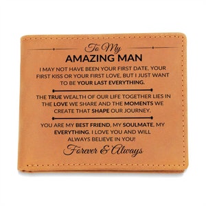 Geschenk für meinen Mann - mein bester Freund, mein Seelenverwandter, mein alles - Benutzerdefinierte Bi-Fold Leder Brieftasche für Männer - Tolles Weihnachtsgeschenk oder Geburtstag