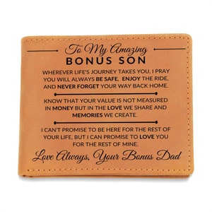 Geschenk für Bonus Sohn von Bonus Dad - Vergessen Sie nie Ihren Weg nach Hause - Benutzerdefinierte Bi-Fold Leder Brieftasche für Herren - Tolles Weihnachtsgeschenk oder Geburtstag