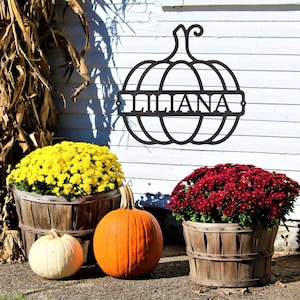Personalized Fall Pumpkin Sign, Metal Pumpkin Monogram, Fall Decor, Metal Name Sign, Fall Door Hanger, Custom Name Sign, Fall Wreath