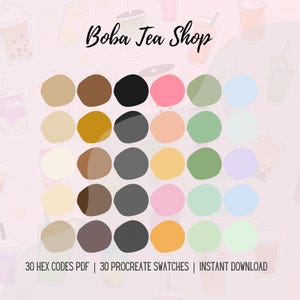 Boba Tea Color Palette | 30 HEX Codes, Procreate Swatches (digital ...