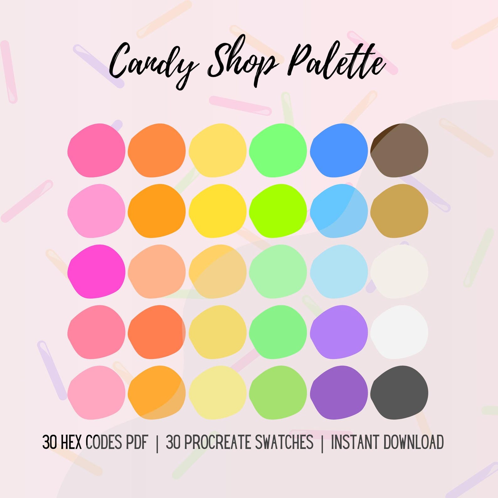 Candy Shop Color Palette | 30 HEX Codes, Procreate Swatches (digital ...