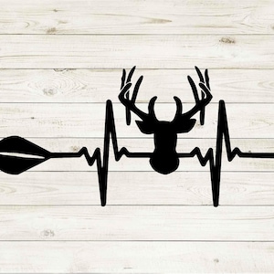 Decalque de vinil para caça com arco e flecha - Deer Elk Arrow - Caça - Tiro com arco - Batimento cardíaco - Adesivo - Personalizado