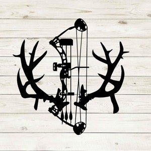 Calcomanía de vinilo con arco de asta - Tiro con arco - Caza - Ciervo - Alce - Macho - Calcomanía personalizada