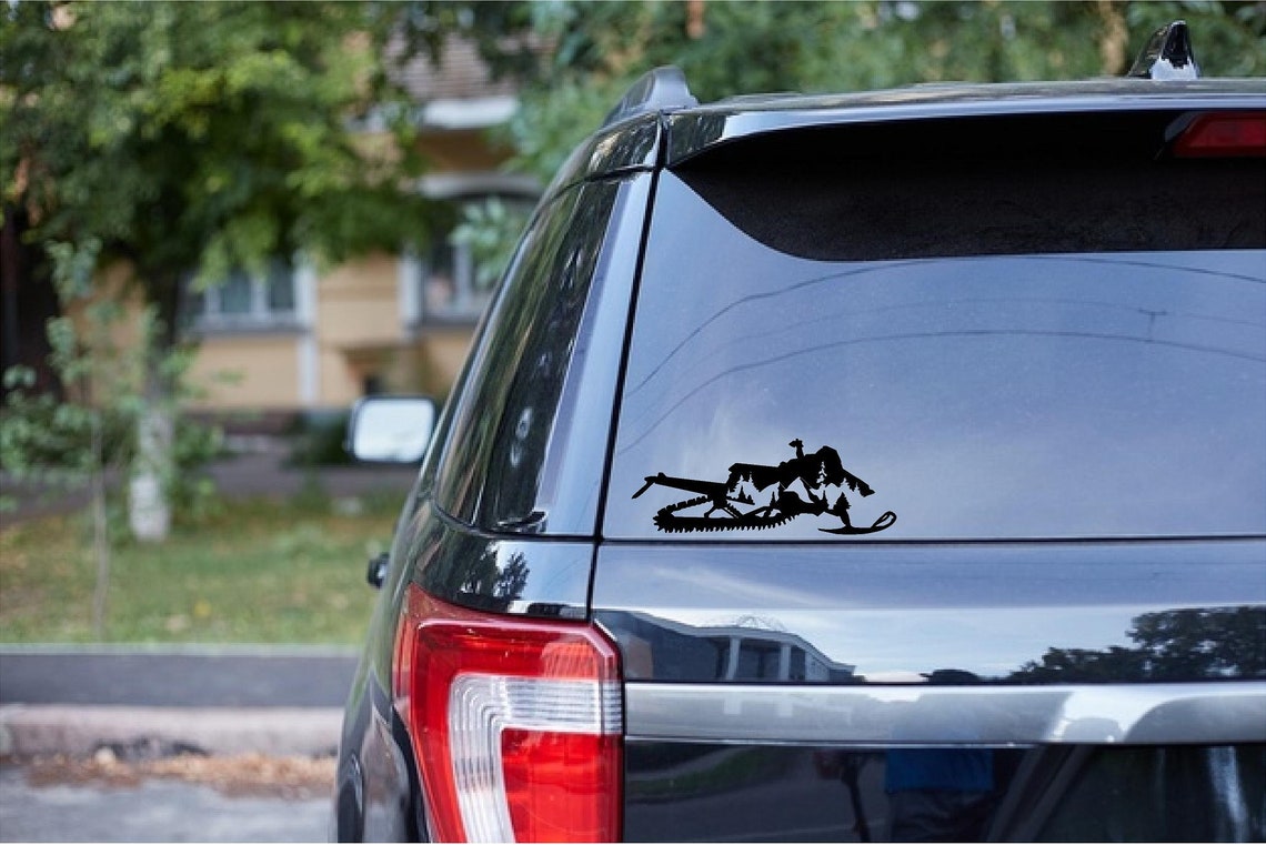 Snowmobile Vinyl Sticker Mountains Trees Custom Decal Etsy