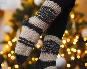 Woolen warm socks, striped, winter, highlander traditional polish folk product