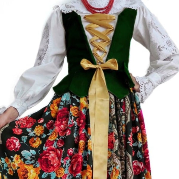 Folk vest corset smooth. Folklore slavic, various colors to choose, costume women clothing gorset highlander polish podhale ethnic style