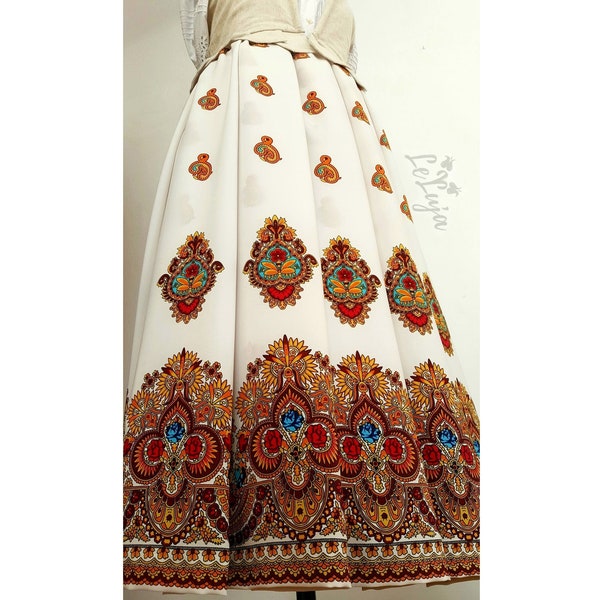 White dress skirt folklore costume carpathian highlanders polish slavic ethno festival folk style turkish pattern colorful