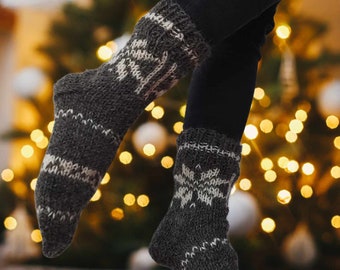 Woolen warm socks, grey, winter, highlander traditional polish folk product