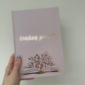 Diario de lectura, reseñas de libros, planificador de lectura, regalo para amantes de los libros, seguimiento de lectura mensual, diario rosa para amantes de los libros, diario de tapa dura con efecto metalizado
