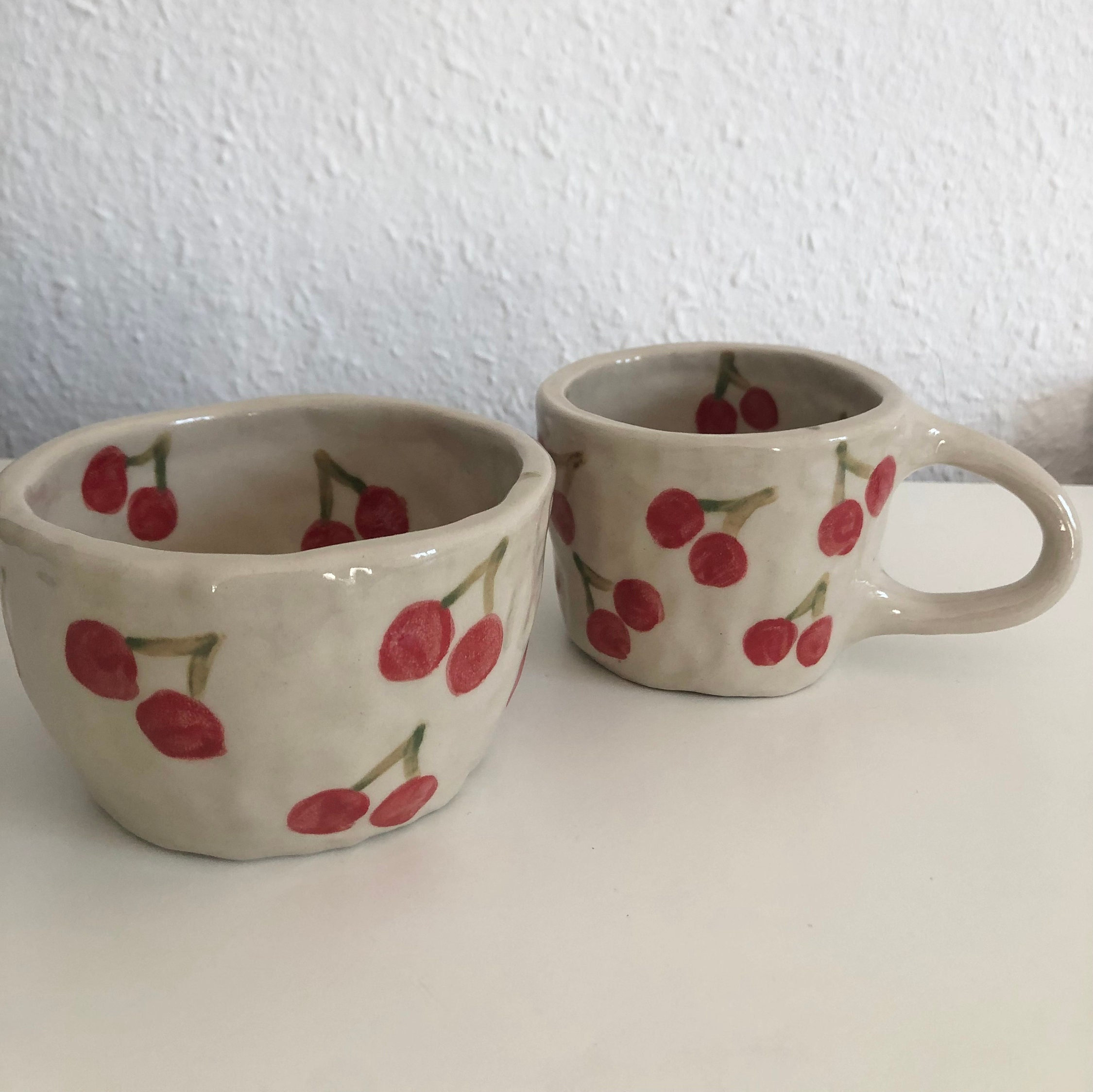 Cherry Love Breakfast Set Ceramic cup and bowl set with cherries