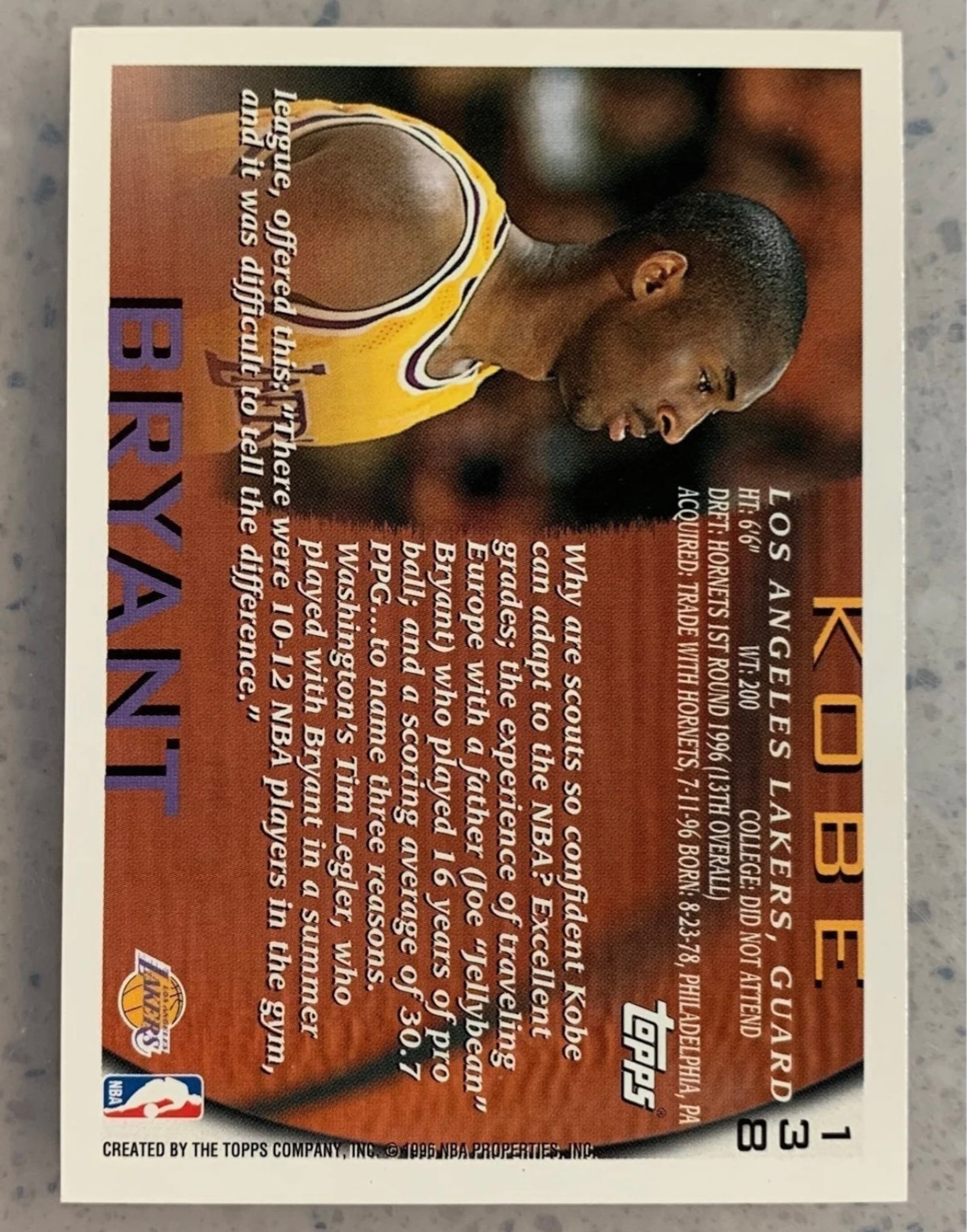 Kobe Bryant Topps Rookie Card 138 | Etsy