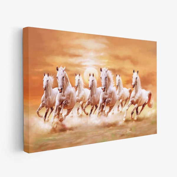 7 Running Horses, Wall Art, Canvas or Poster, Print Art, Home Decor, Colorful Print Art