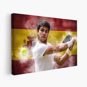 Stampa poster su carta o tela di Carlos Alcaraz, arte murale di tennis, Wimbledon 2023, tennis in Spagna, ATP, decorazione murale