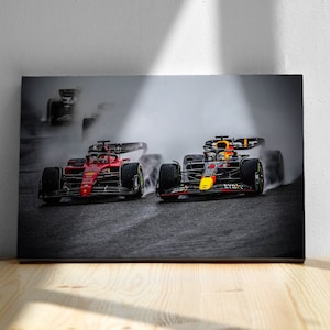 Cartaz ou tela de F1, Scuderia Ferrari F1-75, Red Bull Racing RB18, temporada 2022, decoração de caverna do homem, arte de parede