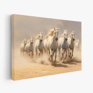 White Running Horses Canvas Print: Equestrian Wall Art