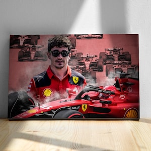 F1 Poster, Paper or Canvas Print, Charles Leclerc, Ferrari F1, Game Room Decor, Wall Art