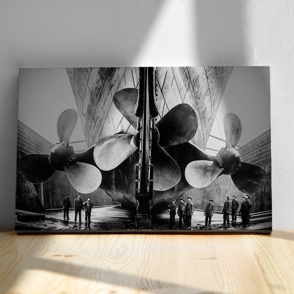 Poster Titanic Propeller sur toile, oeuvre d'art murale historique, photo en noir et blanc, bateau à vapeur vintage