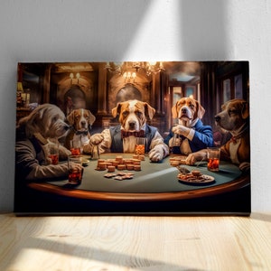 Perros vintage jugando al póquer: póster de lienzo/papel mate, varios tamaños: hasta 24"x36"