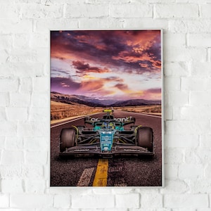 Fernando Alonso F1 Poster, Leinwand oder Papierdruck, Wandkunst, Aston Martin F1, Formel 1, Haus oder Büro Dekor