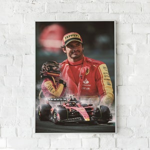 Cartaz ou tela de Carlos Sainz, arte de parede Ferrari F1, decoração de caverna masculina, presente para fãs de Fórmula 1