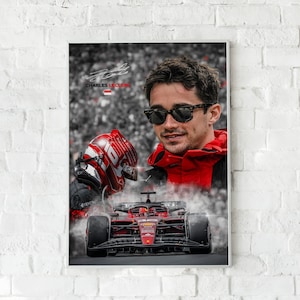 Charles Leclerc Poster, Paper or Canvas Print or Digital File, F1 Ferrari Wall Art, Man Cave Decor, Gift For Formula 1 Fan