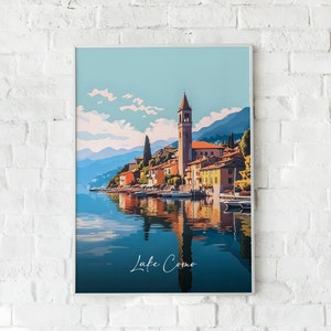 Retro Travel Poster - Lake Como, Canvas or Paper Print or Digital File, Wall Art, Decor for Home or Office